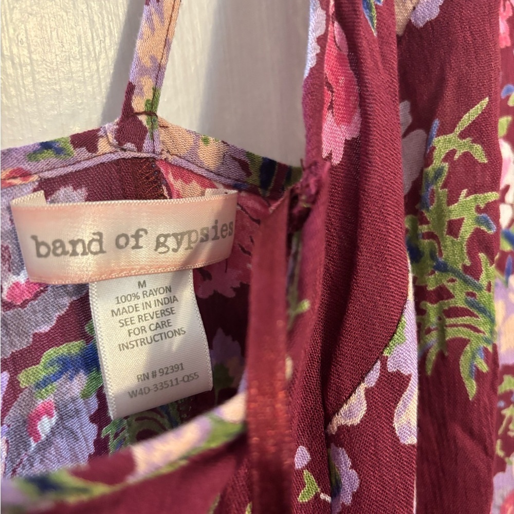 Band of Gypsies Burgundy Floral Maxi Dress Medium Boho Wedding Guest Romantic - Picture 4 of 4